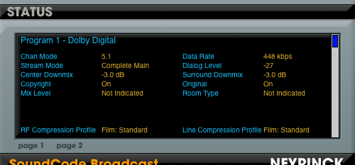 Dolby STATUS page